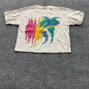 L.A. Workout T-Shirt Womens Size L White Splatter Paint Vintage 80s Graphic Crop